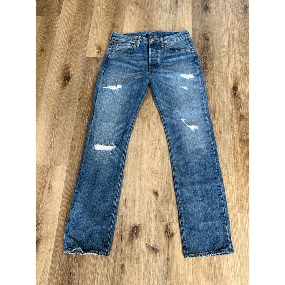 Levis 501 Original Fit Jeans Mens W32 L32 Blue Distressed Straight Leg Mexico